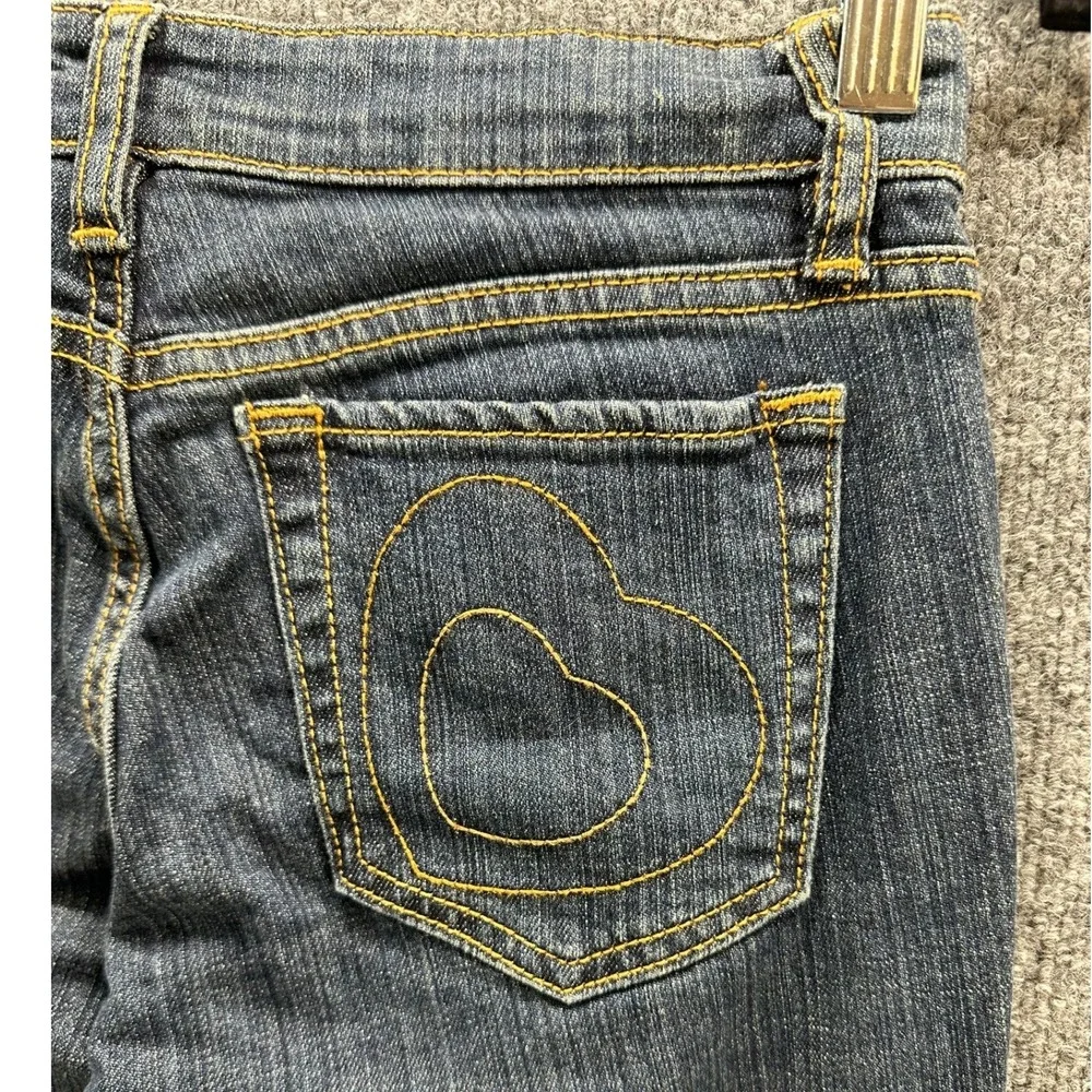 Forever 21 VTG Cotton Women Dark Wash Heart Embroidered Low Rise Jeans Sz 1